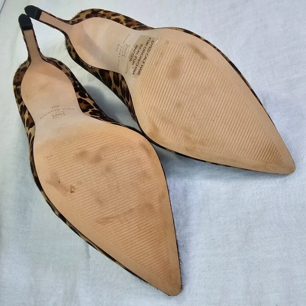 Ann Taylor Beck  Leopard Print Calf Hair 3.5” Loafer Stiletto Heel Pump 9M - Picture 8 of 14